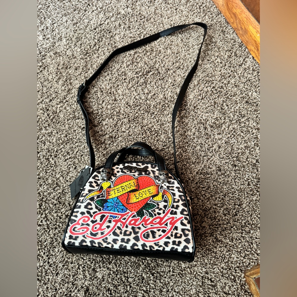 Ed Hardy Women's Leopard Print Crossbody Bag - Black and White